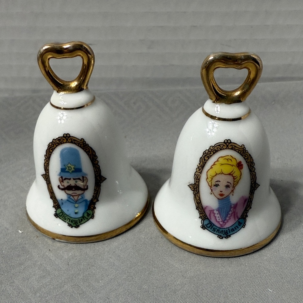Vintage Disneyland Salt & Pepper Shakers  Victorian Lady Keystone Cop Gold Trim